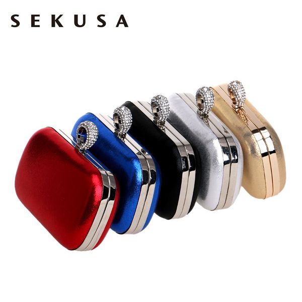 

sekusa finger ring diamonds women evening bag simple chain shoulder handbags mixed crystal wedding evening clutch bag