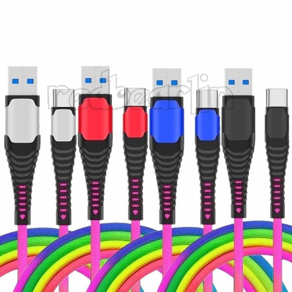 

быстрая зарядка 3a type c micro v8 сплав плетеный нейлон радуга usb кабель провод для samsung s8 s9 s10 примечание 8 9 htc lg
