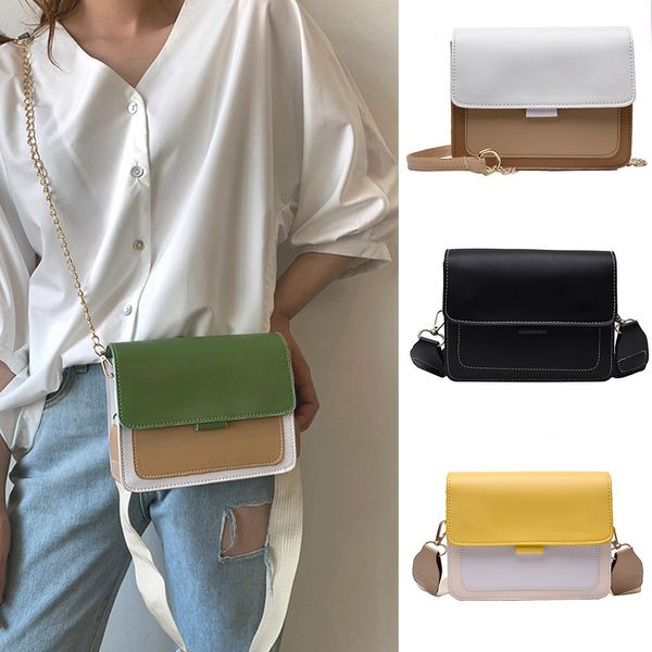 

women crossbody bags wild contrast color messenger bag fashion leather hasp one-shoulder bags small square ladies bag