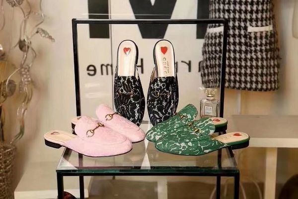 

duping520 lace slippers women slippers slippers drivers sandals slides sneakers princetown leather slipper real leather shoes, Red;white