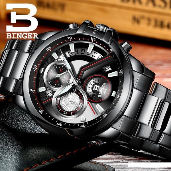

2019 switzerland binger gentlemen watches fire luxury chronography lighting seals stainless steel sport quartz men's clock, Slivery;brown