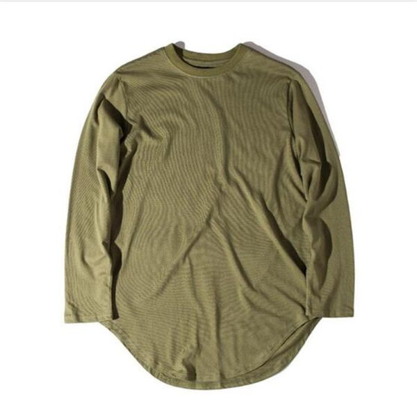 

men's t-shirts autumn fashion cotton round collar pure color the curved hem long sleeve t-shirt hip hop casual loose, White;black
