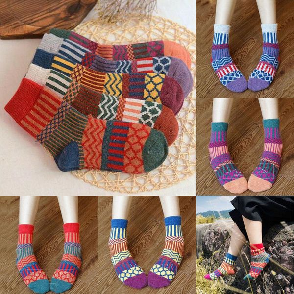 

5 pairs new womens wool cashmere thick sock lady soft casual winter socks xmas, Pink;yellow