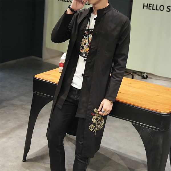 

2019 spring chinese style embroidery men jacket coat kaban erkek 5xl men streetwear coat chaqueta hombre trench, Tan;black