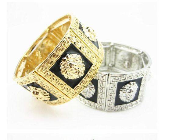 

designer hip hop alloy square lion head bracelet jewelry fashion personality domineering exaggerated bracelet jewelry, Black
