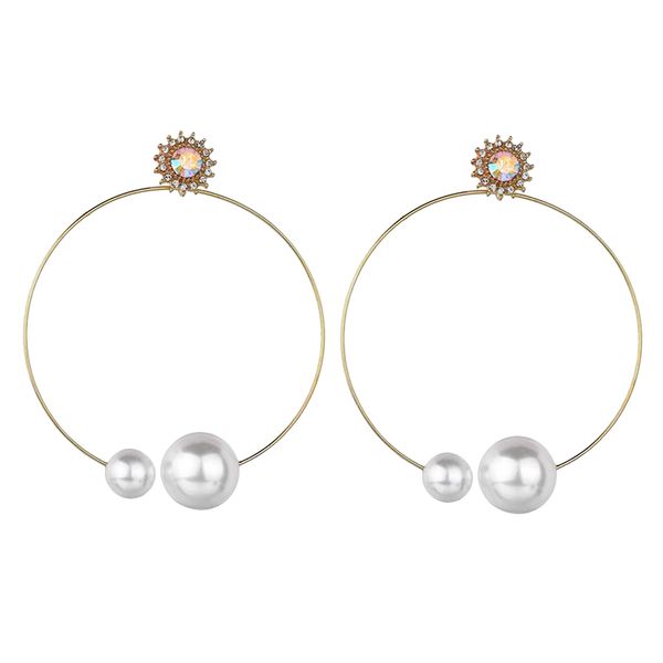 

exaggerated big hoop earrings stud earrings decorated with crystal and simulated pearl - silver / golden