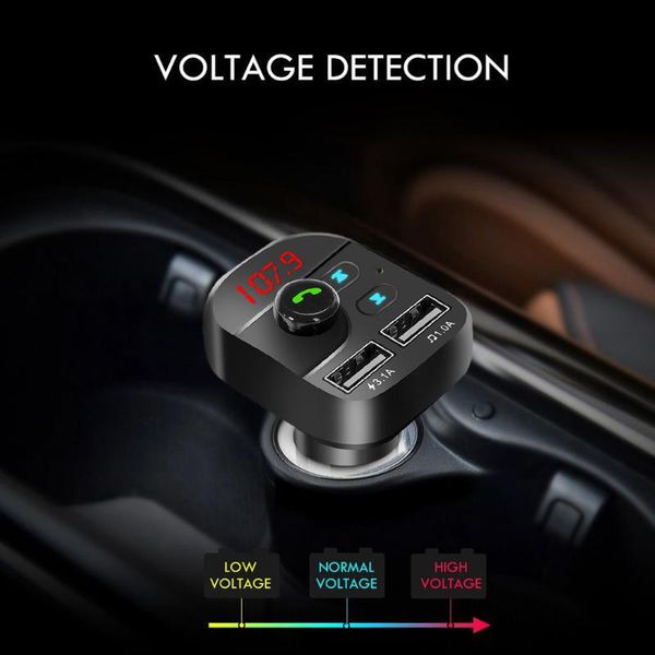 

bluetooth car kit fm transmitter mp3 player with led dual usb 4.1a quick charger voltage display micro sd tf music playing