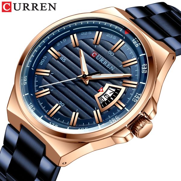 

curren brand men watches luxury business quartz wristwatches fashion men's stainless steel band auto date clock relojes, Slivery;brown