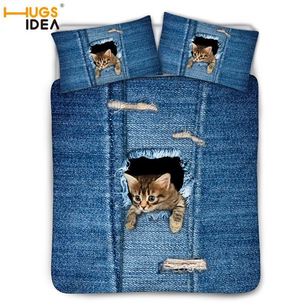 Hugsidea Duvet Cover Set Queen Polyester Cotton Duvet Cover Denim
