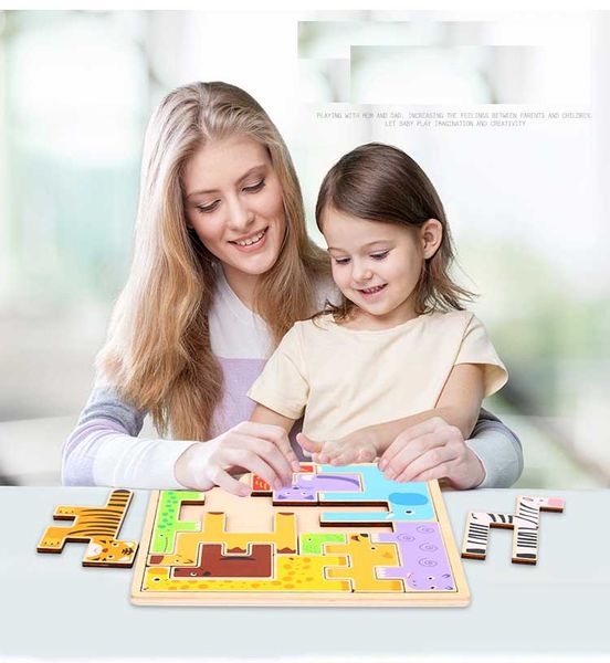 

13pcs children puzzle wood animal blocks animal tetris game early education russian blocks for children bricks baby gifts
