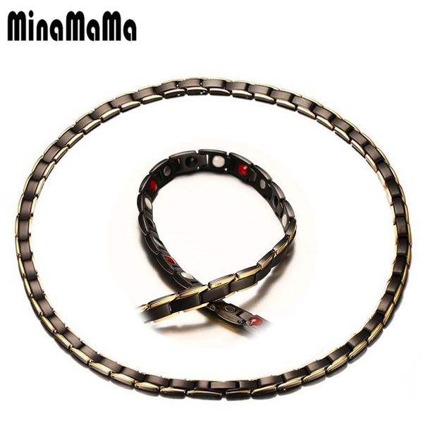 

316l stainless steel black necklaces energy balance health elements germanium magnetic necklaces for men women power jewelry, Silver