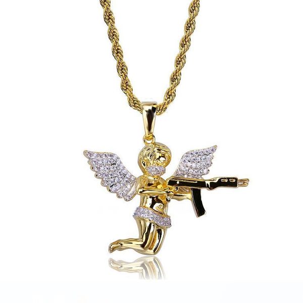 

золотая цепь для мужчин iced out angel циркон ожерелье нового прибытия mens ожерелье hip hop ювелирные изделия, Silver