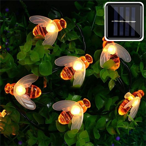 Nova decoração de jardim solar Powered Bonito Bee LED String Fairy Light 50leds Outdoor Jardim Cerca Pátio Christmas Garland luzes