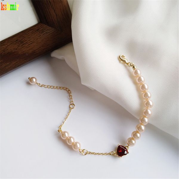 

kshmir 2020 20cm baroque pearl bracelet heart-shaped female beaded bracelet korean red retro chic gold decorations, Black