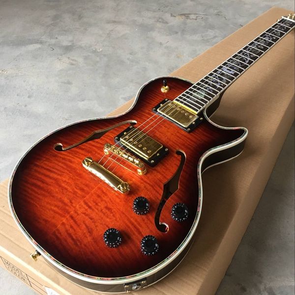 

custom shop.double tiger flame standard custom electric guitar. custom 60 sunburst gitaar. f hollow body jazz guitarra