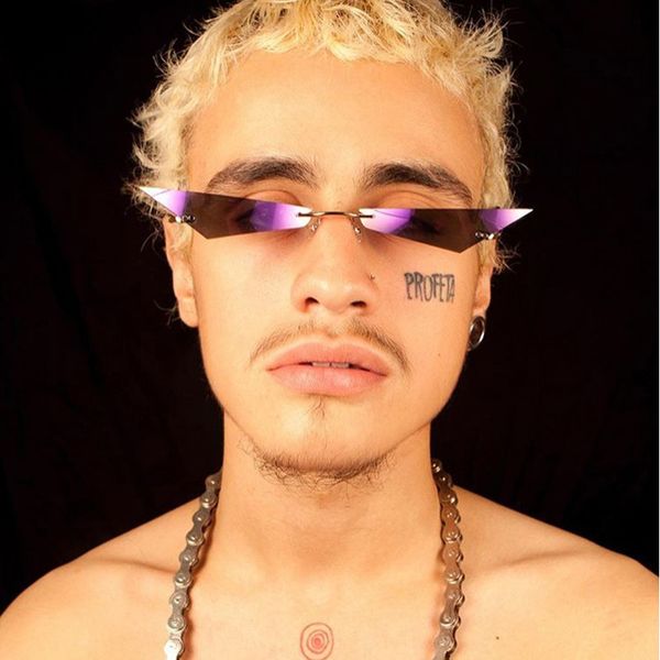 

women men fashion chic small polygon sunglasses new futuristic rimless mirror sun glasses designer narrow cateye sunglass shade, White;black