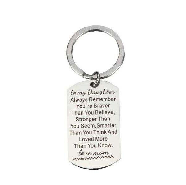 

stainless steel square pendant key ring my daugter always rememder you're braver than you believe keychain gift, Silver
