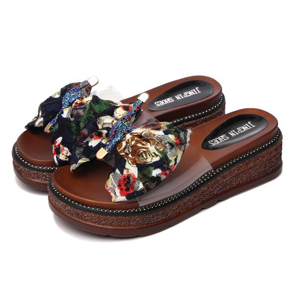 

slippers shoes woman moolecole fashion women sandals butterfly-knot outside 5.2 cm heels 2-128, Black