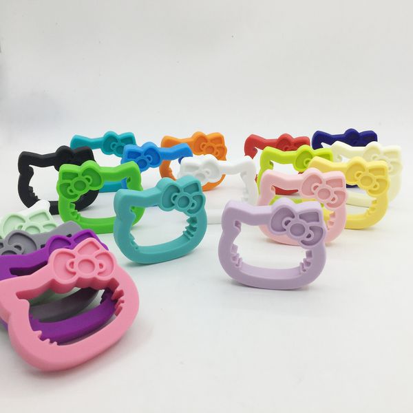 

new 3 pcs/lot mix colors silicone hello kittly teething pendant necklace bpa silicone teething toy -silicone teether, Silver