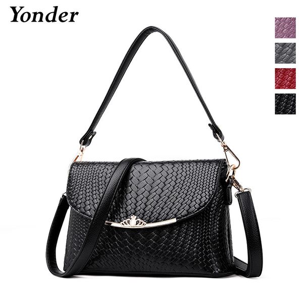 

yonder fashion women soft pu leather shoulder bag female small handbag ladies messenger crossbody bag with knitting black