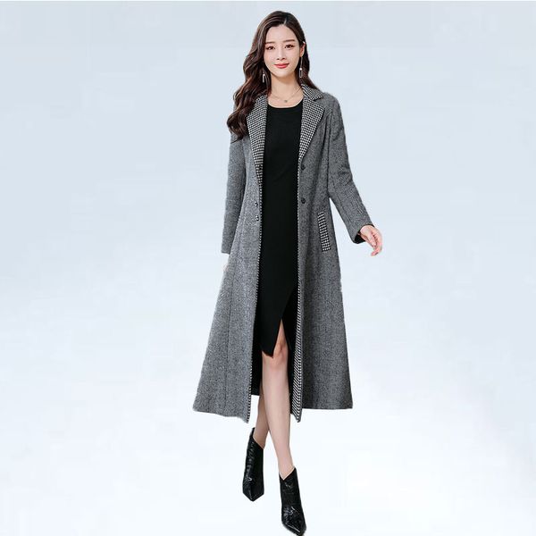 

woolen trench coat women's ultra-long to ankle 2019 autumn and winter new style pattern elegant nizi coat duffle fashion, Black