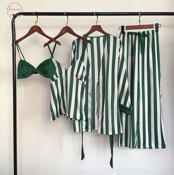 

quality good new fashion 4 nightdress women pajama sets pcs bra robe pant female pajamas woman sleepwear, Black;red