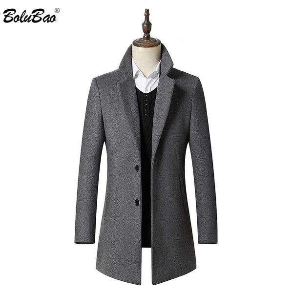 

bolubao men trench coat 2019 winter male long solid color clothing men's business wool blend coat, Black