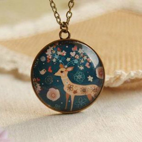 

handmade retro nostalgia bronze glass 7 colored deer long necklaces & pendants 2015 colar vintage zakka jewelry accessories, Silver