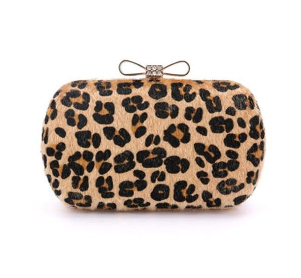 

women horsehair leopard print evening diomand bow clutch hand bags