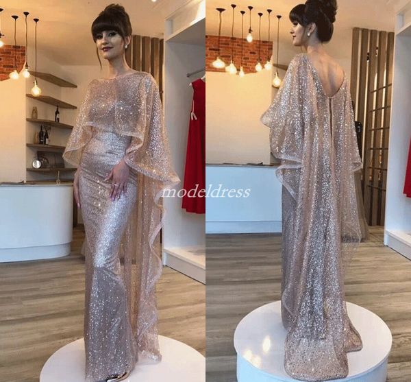 

Арабский Bling Bling Русалка Вечерние платья с Wrap Bateau Backless Формальное Пром платья знам