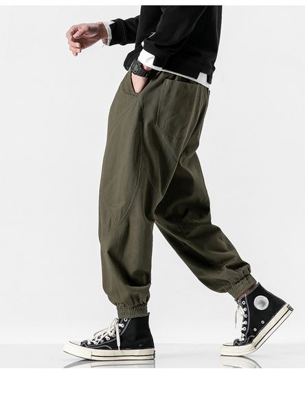 

januarysnow loose plus size tactical army green casual pants 5xl streetwear baggy joggers hip hop sweatpants men korean style clothing, Black