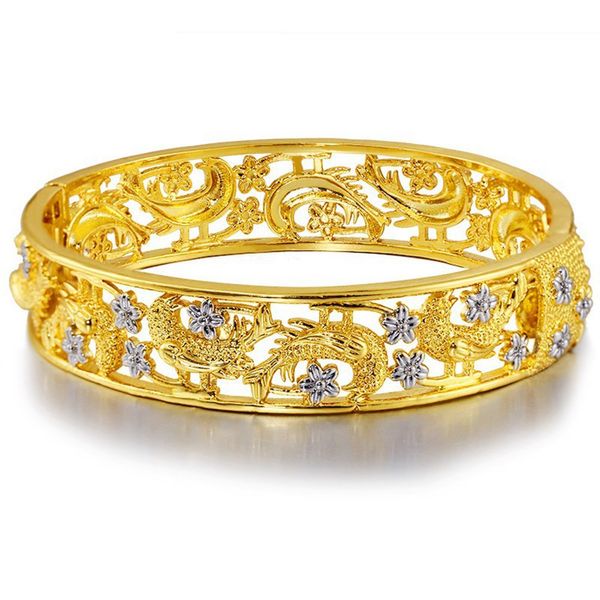 

vivid birds design openable bangle 18k yellow gold filled beautiful womens bracelet solid jewelry luxury gift dia 60mm, Black