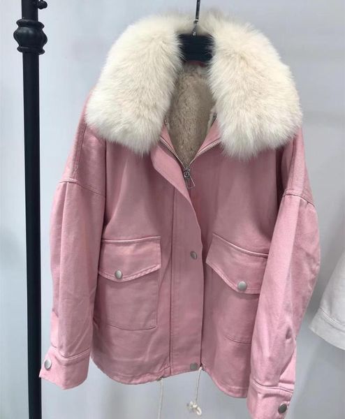 

натуральный мех утепленная куртка натурального меха воротник rex подкладке short parka женщин зимняя куртка розовый, Black