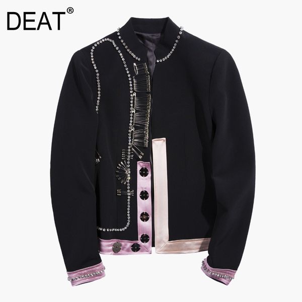 

deat] 2019 новая коллекция весна лето стенд воротник с длинным рукавом хит цвет горный хрусталь куртка личность женщин пальто мода tide jy0, Black;brown