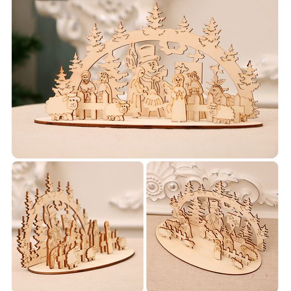 

2019 christmas new decoration supplies wooden jigsaw puzzle diy ornaments three-dimensional puzzle children's handmade gifts
