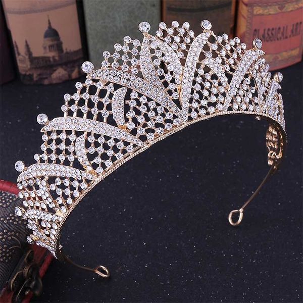 

forseven luxurious crystal rhinestone wedding tiara headbands bride hair hoop prom hair ornaments women jewelry accessories jl, Golden;white