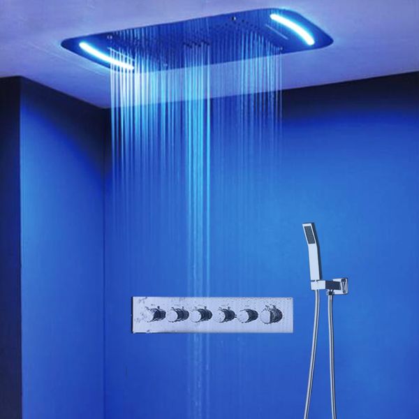 

four function large water flow cold shower valve 43x71 cm rain waterfall bubble spray shower head bathroom led shower mixer faucet set