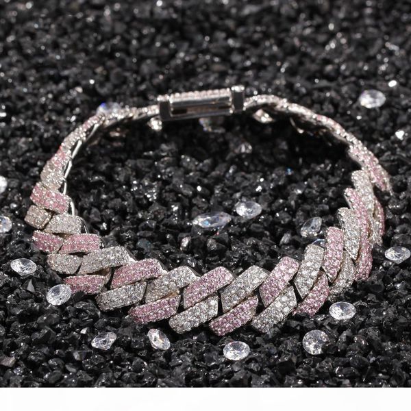 

white pink cubic zirconia ice out two tone miami cuban link chain bracelets can open lock women men bling cz rapper jewelry, Black