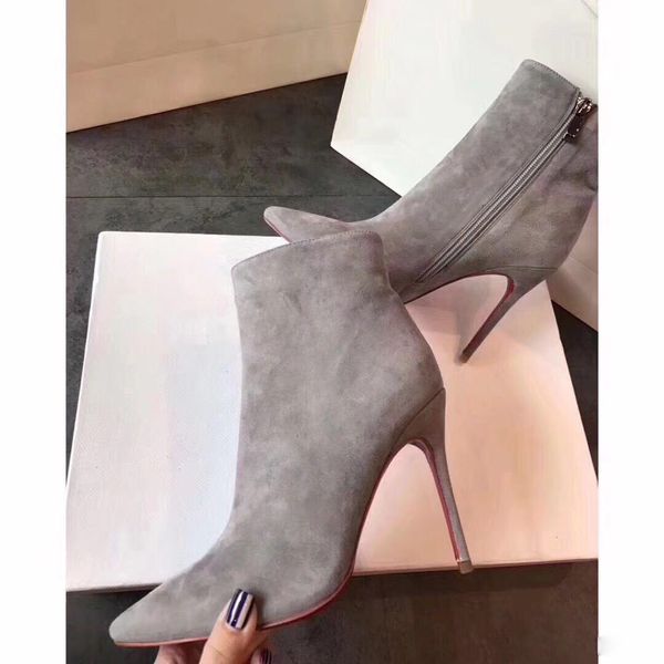 

[original box] new womens high heels 100mm boot red bottom ankle winter real leather pumps paris boots size 35-41, Black