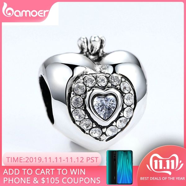 

bamoer brand new heart with crown charms for women pendant & necklace fashion jewelry party accessories pa5301, Bronze;silver