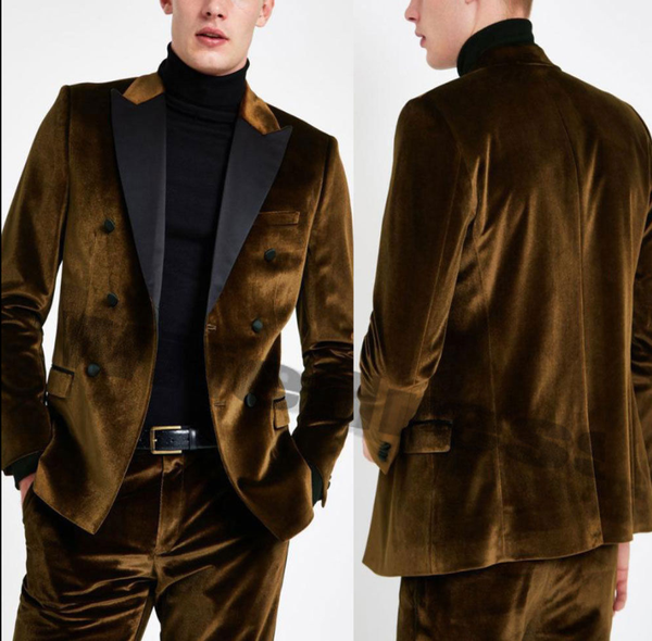 

2020 модных мужских костюмы двухкусочного brown velvet мужского пром tuxedos отворот двубортной партия костюмы отдых, White;black