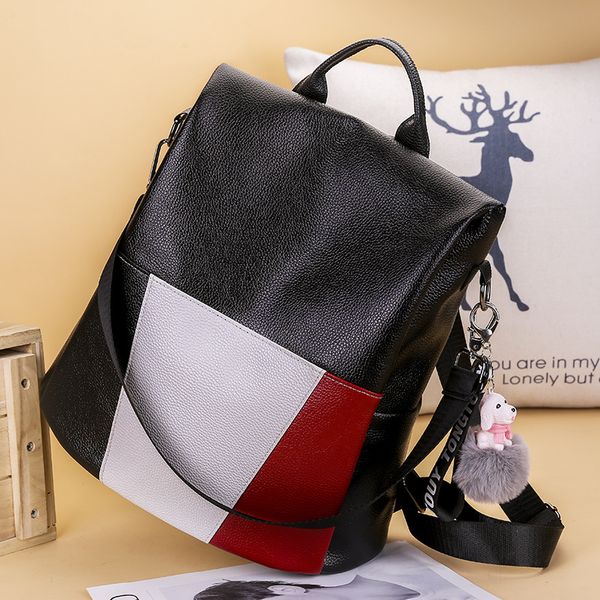 

2020 корейский мягкий pu рюкзак большой емкости многофункциональный женский наплечный мешок пэчворк уличная школьная книга pad pack женская