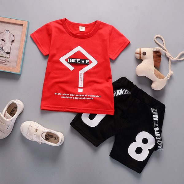 

2019 summer boys clothing sets new fashion kids boys print t-shirt+shorts 2pcs tracksuit for sports suit, White