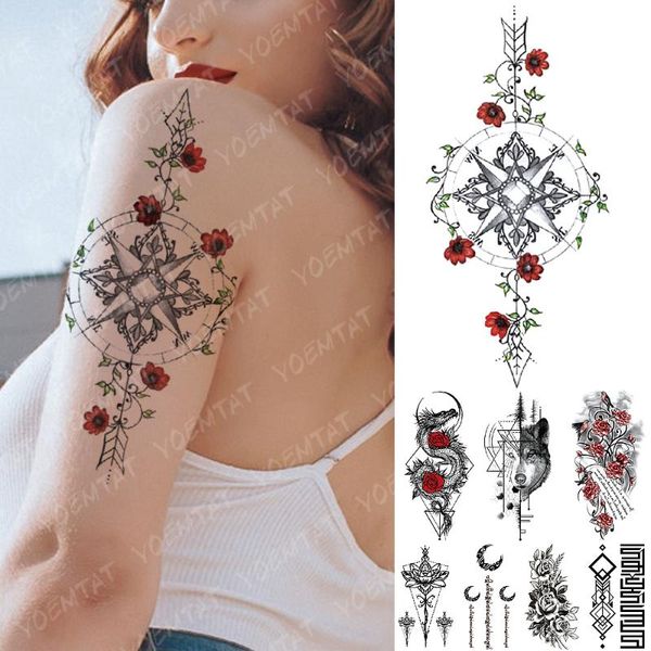 

waterproof temporary tattoo sticker compass rose vine dragon flash tattoos bird poem body art arm fake tatoo women men