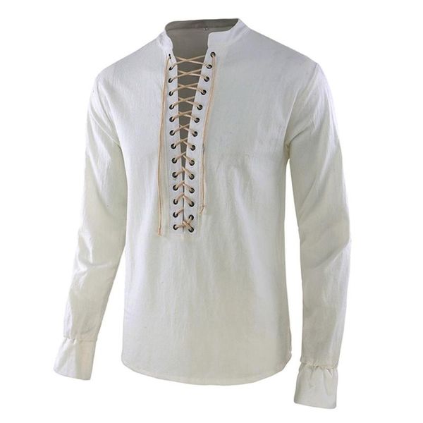 

style men medieval knight warrior costume cotton tunic clothing norman chevalier braid viking pirate saxon shirt for men, White;black