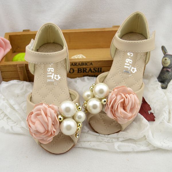 

girls flower sandals boutique beading princess dress shoes open-toe summer sandals party wedding flats size 24-34 sandalias t200411, Black;red
