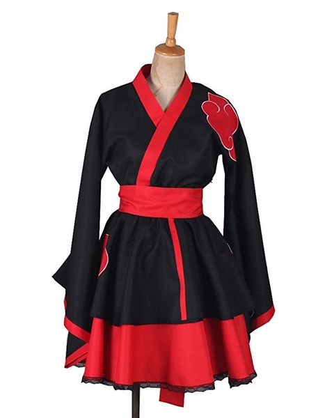 

naruto shippuden akatsuki organization lolita kimono dress cosplay, Black