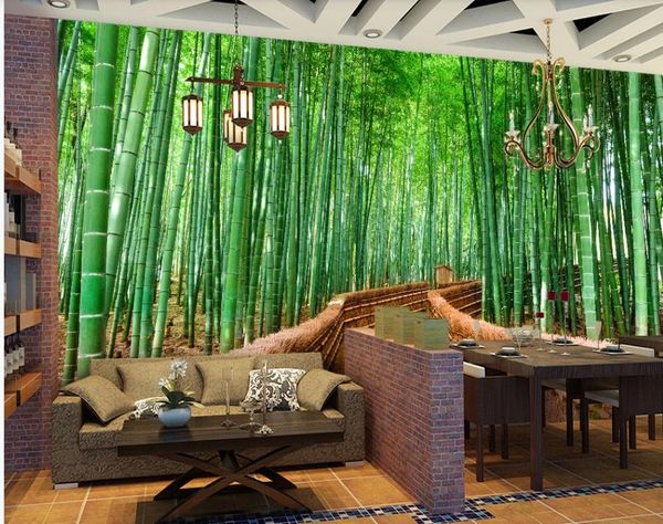 Benutzerdefinierte 3d wallpapers dekorative malerei von bambus tapeten waldweg landschaft hintergrund wand