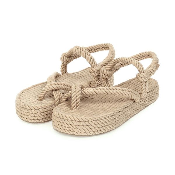 

2020 new flat ins tide rope sandals women beach rope hand-woven women's sandals women's shoes, Black