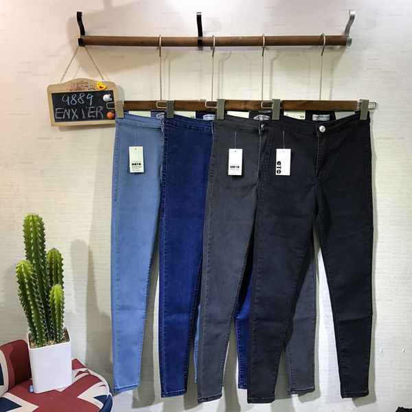 

high waist skinny stretchy jeans women's pants slim fit pencil pants elastic waist women jeans, Blue